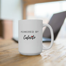 Load image into Gallery viewer, Powered by Cafecito - 15oz Ceramic Mug with Heart Detail

