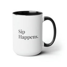 Load image into Gallery viewer, Sip Happens&quot; 15 oz Ceramic Coffee Mug (Black and White)
