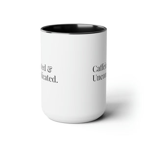 Caffeinated and Uncomplicated" 15 oz Ceramic Coffee Mug (Black and White)