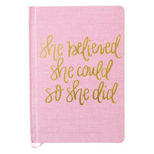 Load image into Gallery viewer, Pink cloth journal with gold lettering made in the USA hustle and swag 
