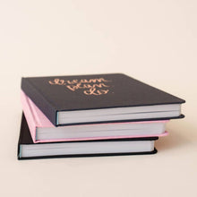 Load image into Gallery viewer, hustle and swag pink linen journal with gold lettering made in the USA
