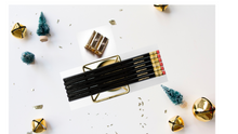 Load image into Gallery viewer, Black Pencil set with gold sharpener stocking stuffers cute gifts
