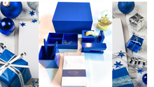 Load image into Gallery viewer, navy blue desk accessories stapler tape dispenser pen holder tray
